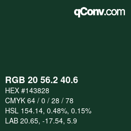 カラーコード: RGB 20 56.2 40.6 | qconv.com