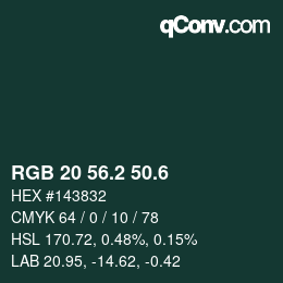 カラーコード: RGB 20 56.2 50.6 | qconv.com