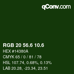 カラーコード: RGB 20 56.6 10.6 | qconv.com