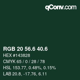 カラーコード: RGB 20 56.6 40.6 | qconv.com
