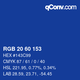 颜色代码: RGB 20 60 153 | qconv.com