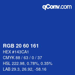 カラーコード: RGB 20 60 161 | qconv.com
