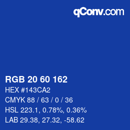 カラーコード: RGB 20 60 162 | qconv.com