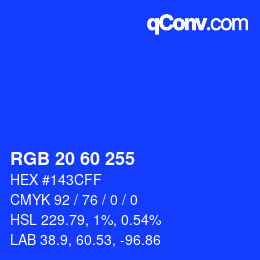 颜色代码: RGB 20 60 255 | qconv.com