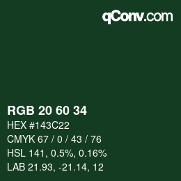 カラーコード: RGB 20 60 34 | qconv.com