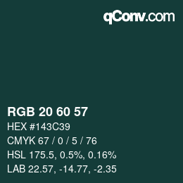 カラーコード: RGB 20 60 57 | qconv.com