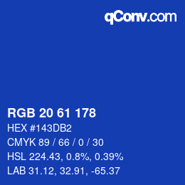 Color code: RGB 20 61 178 | qconv.com