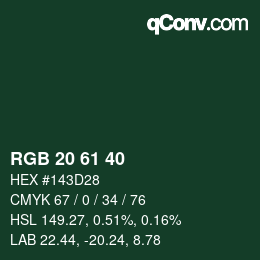 カラーコード: RGB 20 61 40 | qconv.com