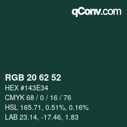 Color code: RGB 20 62 52 | qconv.com