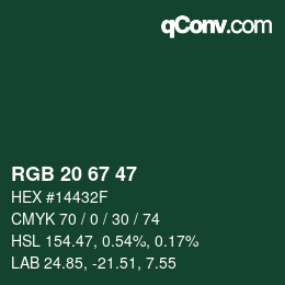 Farbcode: RGB 20 67 47 | qconv.com