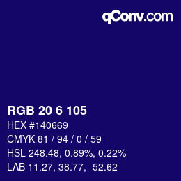 Color code: RGB 20 6 105 | qconv.com