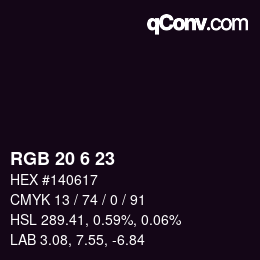 カラーコード: RGB 20 6 23 | qconv.com