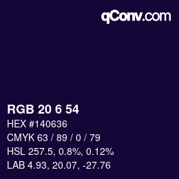 Color code: RGB 20 6 54 | qconv.com