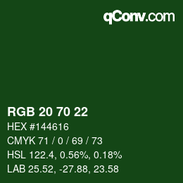 カラーコード: RGB 20 70 22 | qconv.com