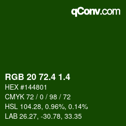 カラーコード: RGB 20 72.4 1.4 | qconv.com