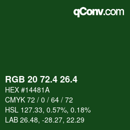 カラーコード: RGB 20 72.4 26.4 | qconv.com