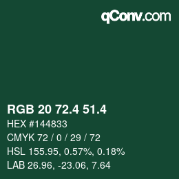 カラーコード: RGB 20 72.4 51.4 | qconv.com