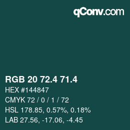 カラーコード: RGB 20 72.4 71.4 | qconv.com