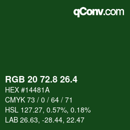 カラーコード: RGB 20 72.8 26.4 | qconv.com