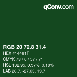 カラーコード: RGB 20 72.8 31.4 | qconv.com