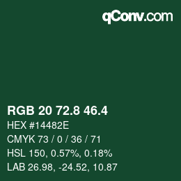 カラーコード: RGB 20 72.8 46.4 | qconv.com
