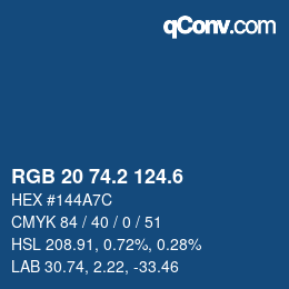 カラーコード: RGB 20 74.2 124.6 | qconv.com