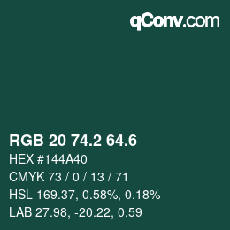 カラーコード: RGB 20 74.2 64.6 | qconv.com