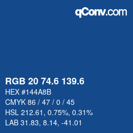 カラーコード: RGB 20 74.6 139.6 | qconv.com