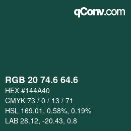カラーコード: RGB 20 74.6 64.6 | qconv.com