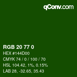 Color code: RGB 20 77 0 | qconv.com