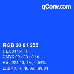 颜色代码: RGB 20 81 255 | qconv.com