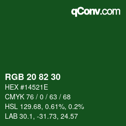 Color code: RGB 20 82 30 | qconv.com