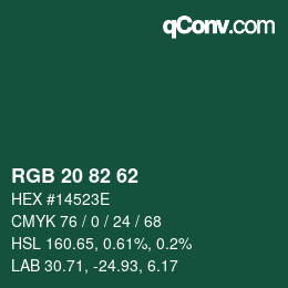 Color code: RGB 20 82 62 | qconv.com