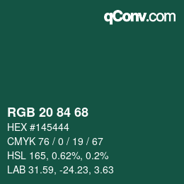 Color code: RGB 20 84 68 | qconv.com