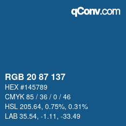 Color code: RGB 20 87 137 | qconv.com