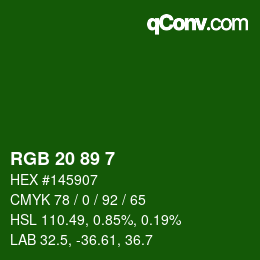 Color code: RGB 20 89 7 | qconv.com