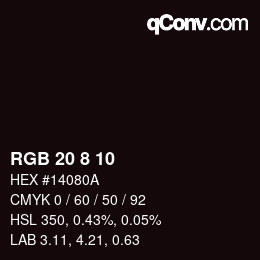 Color code: RGB 20 8 10 | qconv.com