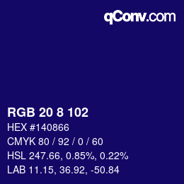 Color code: RGB 20 8 102 | qconv.com