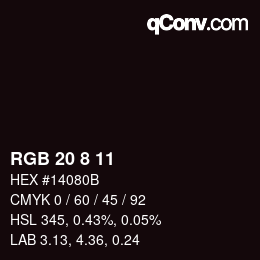 カラーコード: RGB 20 8 11 | qconv.com