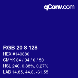 カラーコード: RGB 20 8 128 | qconv.com