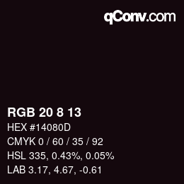 カラーコード: RGB 20 8 13 | qconv.com