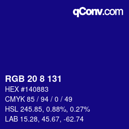 カラーコード: RGB 20 8 131 | qconv.com