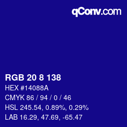 Color code: RGB 20 8 138 | qconv.com