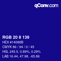 Color code: RGB 20 8 139 | qconv.com