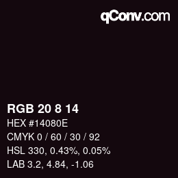 カラーコード: RGB 20 8 14 | qconv.com