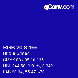 カラーコード: RGB 20 8 166 | qconv.com