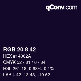 カラーコード: RGB 20 8 42 | qconv.com