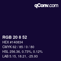 Color code: RGB 20 8 52 | qconv.com