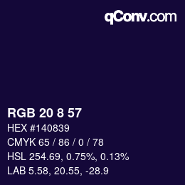 Color code: RGB 20 8 57 | qconv.com