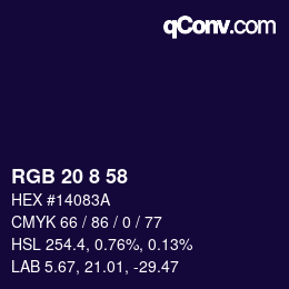 カラーコード: RGB 20 8 58 | qconv.com